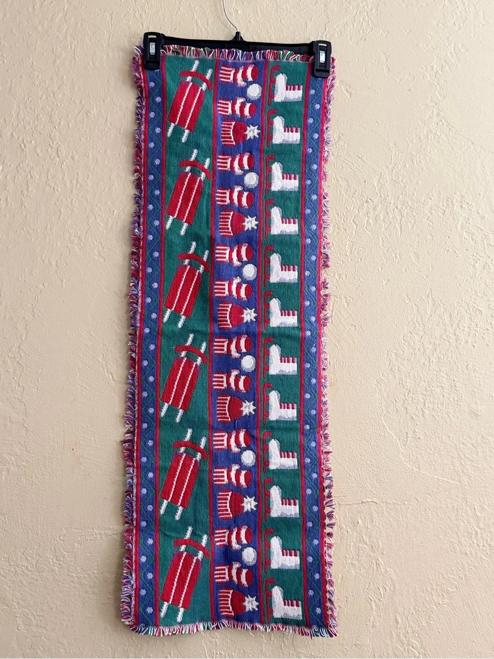Vintage Green and Red Holiday Woven Wall Hanging